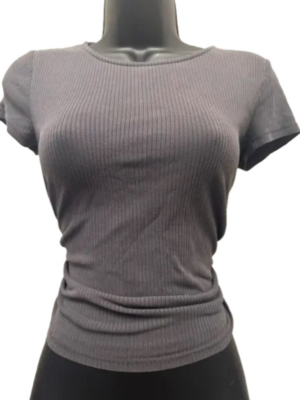 Laila Jayde Ribbed Crewneck Short Sleeve Top - Gray